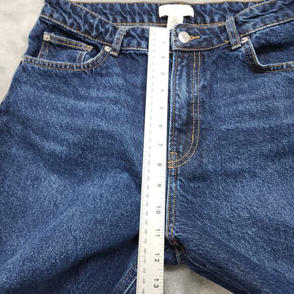 H&M Jeans Womens 10 Blue Dark Wash Straight-Cut Foldover-Cuff High Rise Cotton - Picture 7 of 10